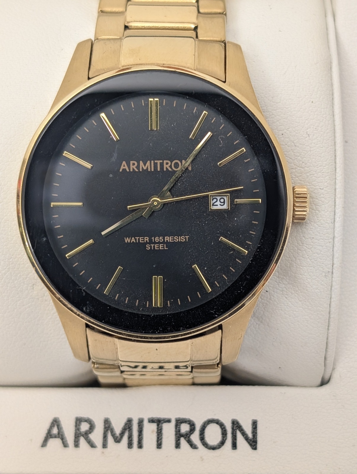 Armitron Mens GoldTone Stainless Steel Watch With Sleek Black Dial